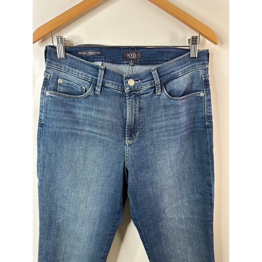 NYDJ Womens Jeans Dayla Wide Cuff Capri Blue Denim Medium Wash Mid Rise 10 - Picture 3 of 13